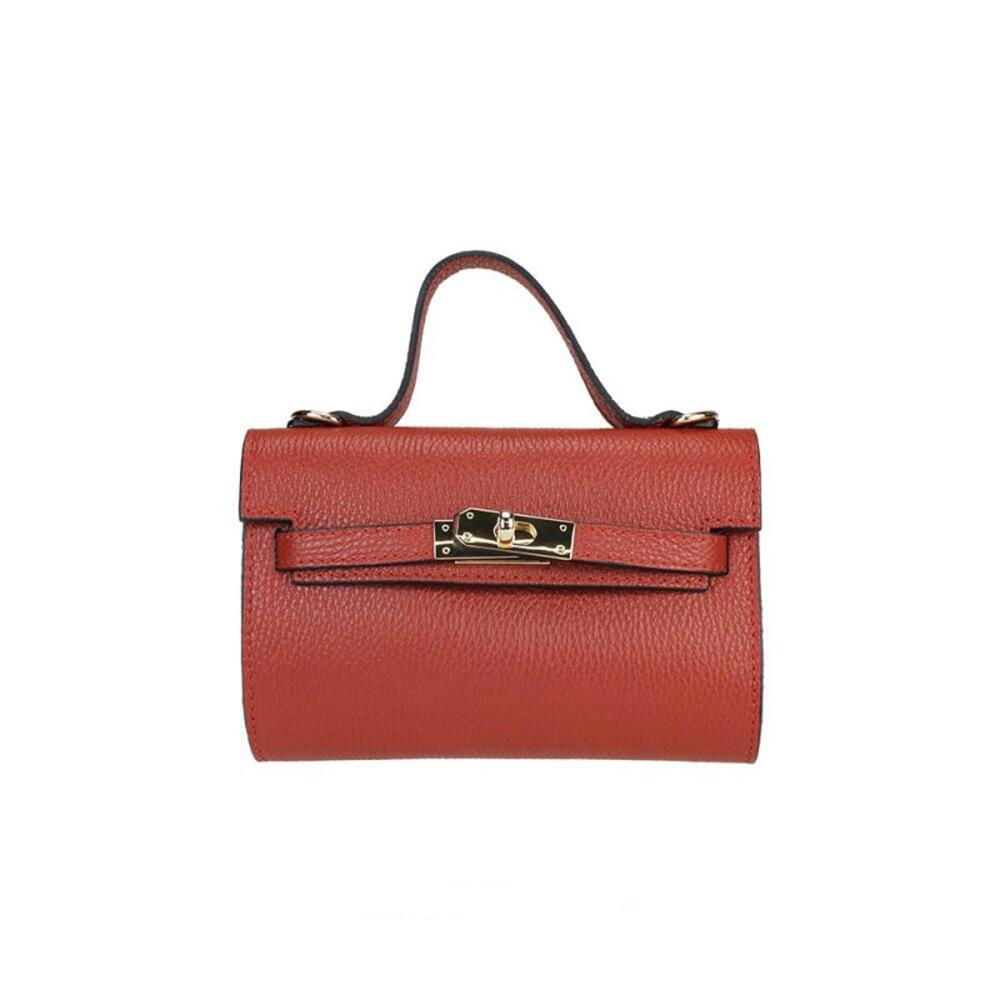 Chic Orange Leather Handbag Crossbody with Gold Hardware Made in Italy